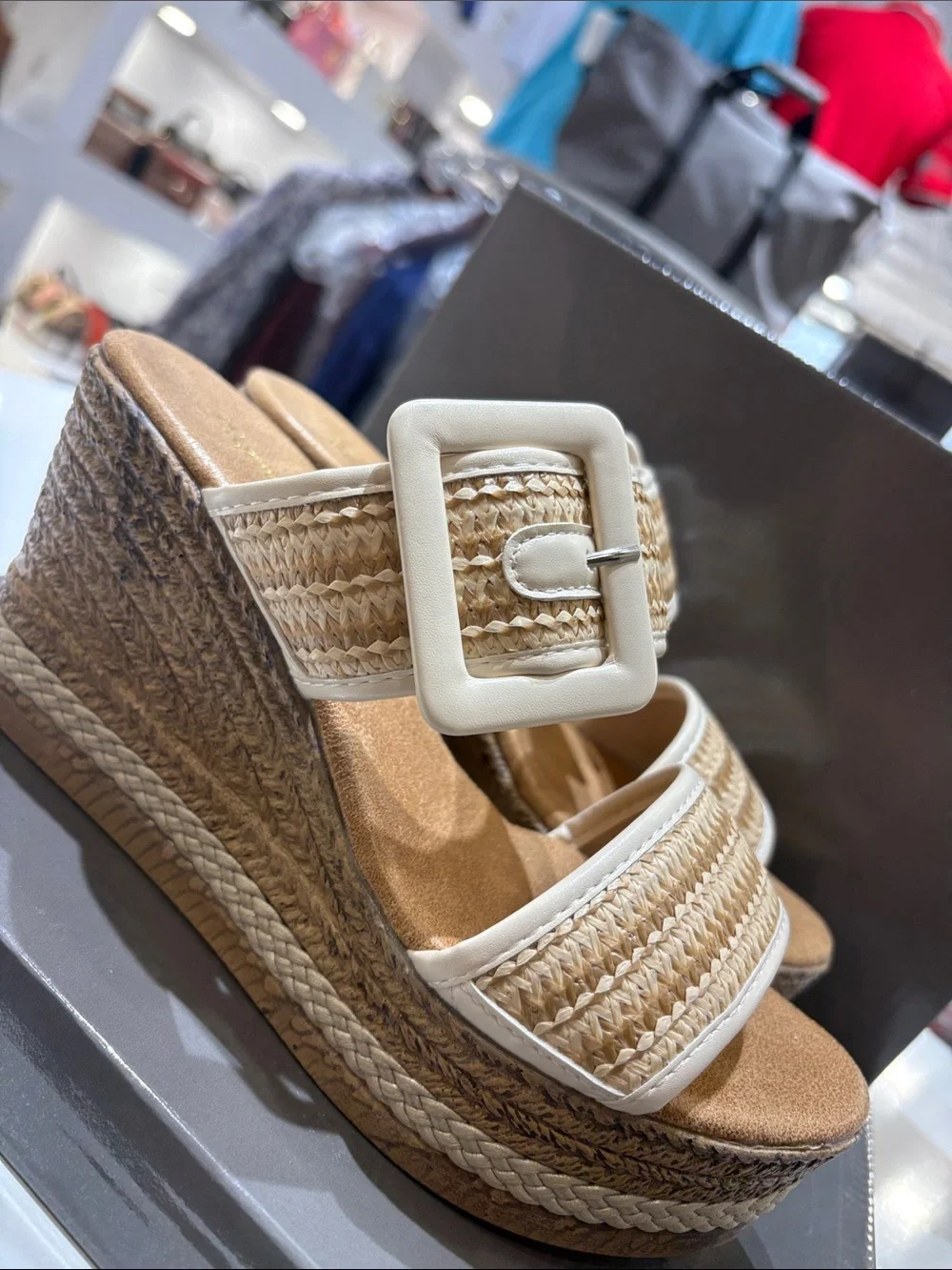 Pierre Dumas Cream Braided Espadrille Wedge Slide with Buckle